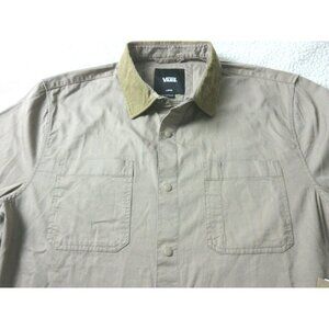 Vans Men's Campus LS Snap Front Cotton Casual shirt Brown Classic Fit NWT